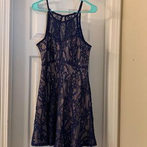 Beautiful blue lace w/ nude underlay dress